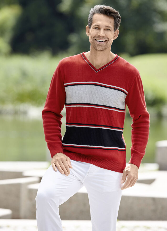 Moderner V-Pullover ROT-GRAU-SCHWARZ