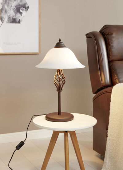Tischlampe aus Metall mit Glasschirm - 