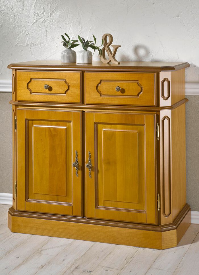 Teilmassive Kommode, 2-t&uuml;rig, mit Metallgriffen 