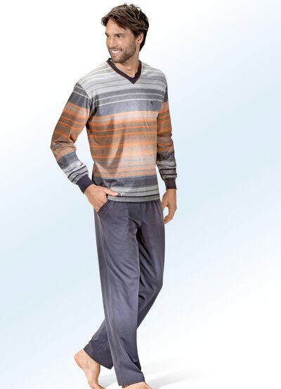 Hajo Klima Komfort Pyjama mit V-Ausschnitt, Brusttasche und garngefärbtem Ringeldessin, , large