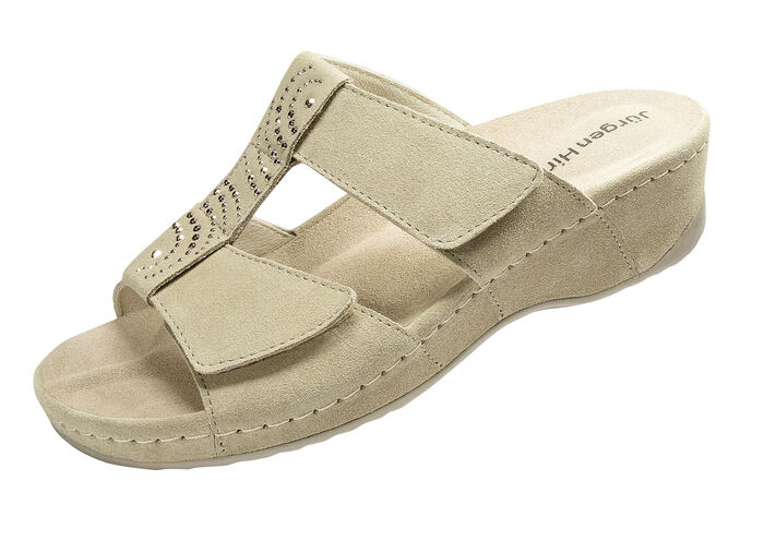 Klett-Pantolette aus echtem Leder BEIGE