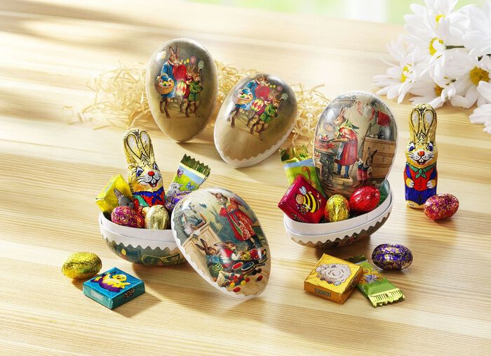 Papp-Ostereier, 3er-Set, inklusive s&uuml;sser F&uuml;llung 