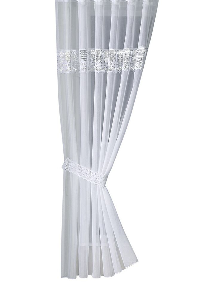 &Uuml;bergardine mit aufwendig gearbeiteten Kl&ouml;ppelspitzen-Borte WEISS