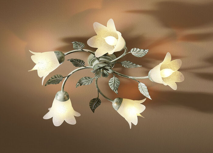 Deckenlampe, 5-flammig, mit Gestell aus Eisen 