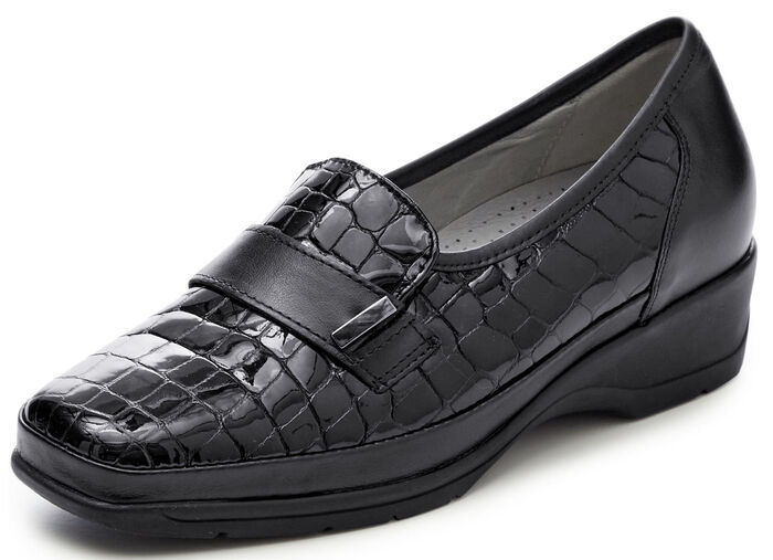 Waldl&auml;ufer Slipper aus krokogepr&auml;gtem Leder SCHWARZ