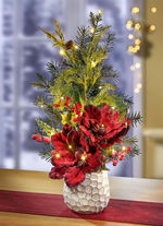 Beleuchtetes Poinsettia-Gesteck GRÜN-ROT