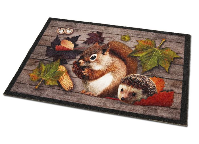 Fussmatte mit Eichhörnchen und Igel 