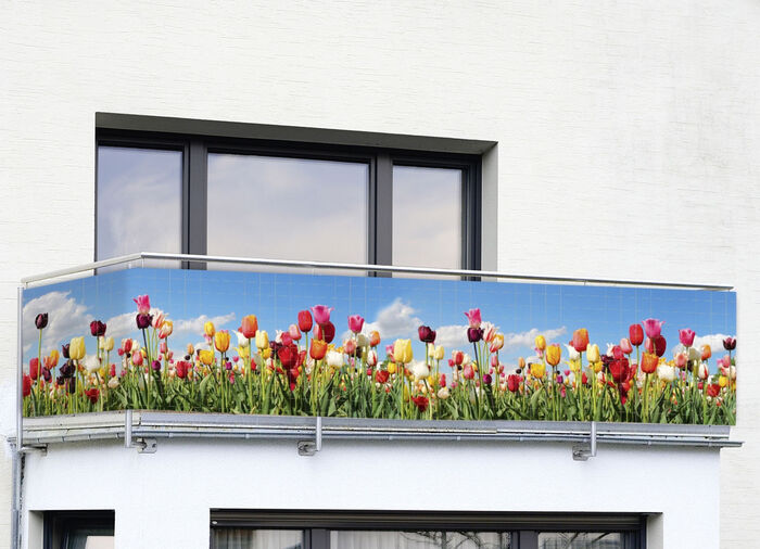 Balkon-Bespannung mit eingearbeiteten Metall-Ösen BUNT