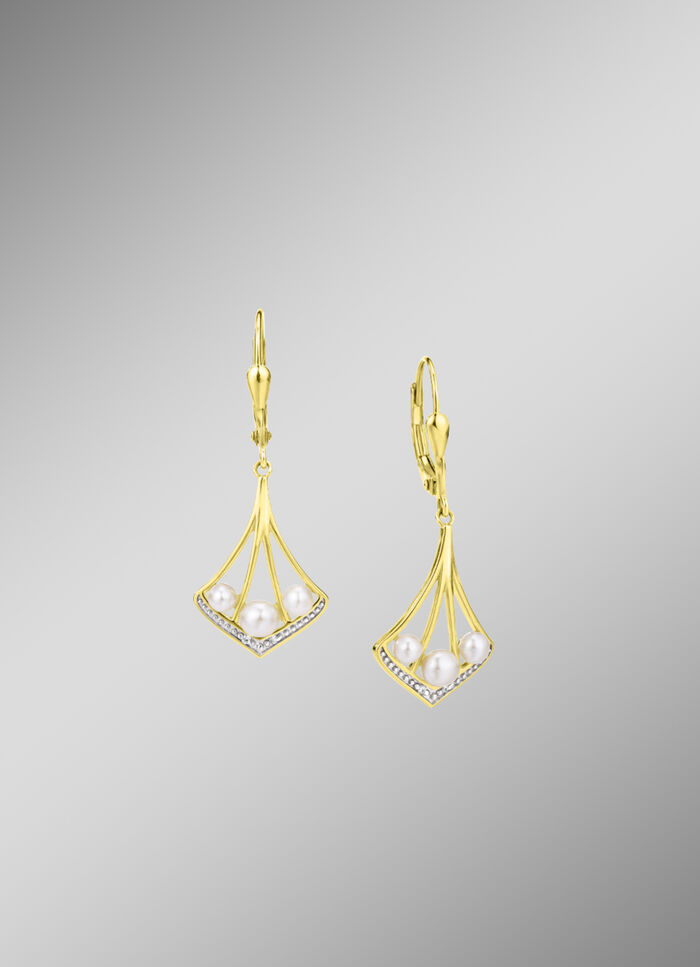 Ohrringe mit Zirkonia und S&uuml;sswasser-Zuchtperlen 