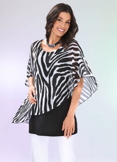 Doppellagiges Shirt mit Chiffon-&Uuml;berwurf 