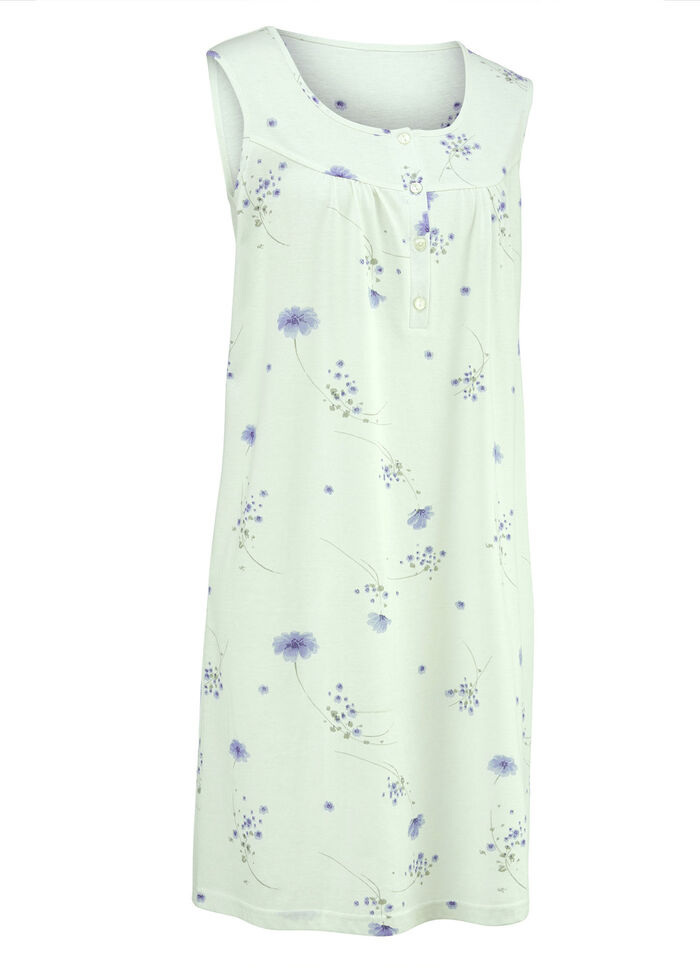 Zweierpack Nachthemden mit breiten Trägern und Knopfleiste 1X PASTELLGRÜN-BUNT, 1X BLEU-BUNT