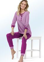 Interlock Pyjama, Langarm mit Knopfleiste und Bündchen BEERE-ROSA