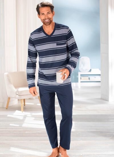 Zweierpack Schlafanz&uuml;ge mit V-Ausschnitt und offenen Abschl&uuml;ssen 