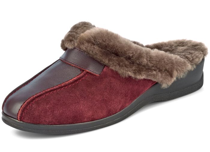 Pantoffel in 3 Farben mit echtem Lammfellfutter BORDEAUX-BRAUN