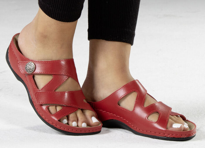 ELENA EDEN, bequeme Damen-Pantoletten, Weite G, mit Klettverschluss ROT