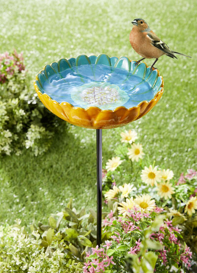 Vogeltränke Blüte aus glasierter Keramik 