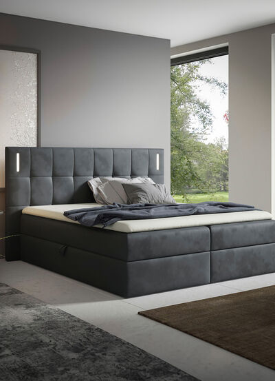 Boxspringbett mit LED-Beleuchtung und Topper 