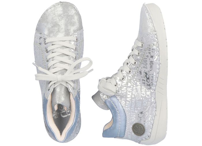 Rieker Schn&uuml;r-Bootie aus originell bedrucktem Synthetikmaterial SILBERGRAU-BLEU