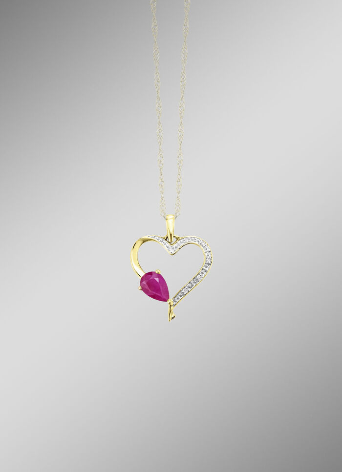 Gl&auml;nzendes Herz &ndash; Anh&auml;nger mit echt Rubin 