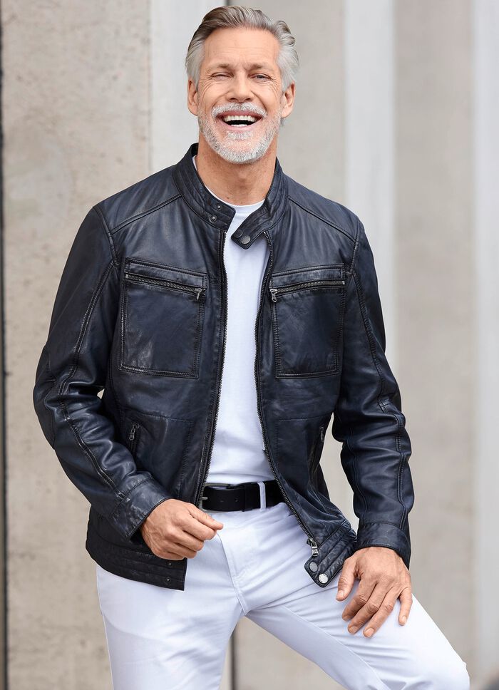 Lederkurzjacke mit Brusttaschen 