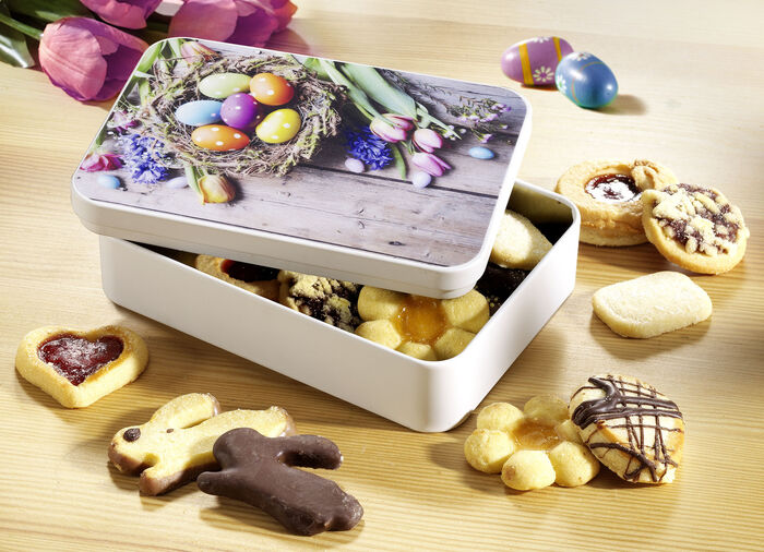 Metalldose mit Ostergeb&auml;ck 