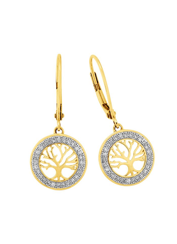 Lebensbaum-Ohrringe mit Diamanten 
