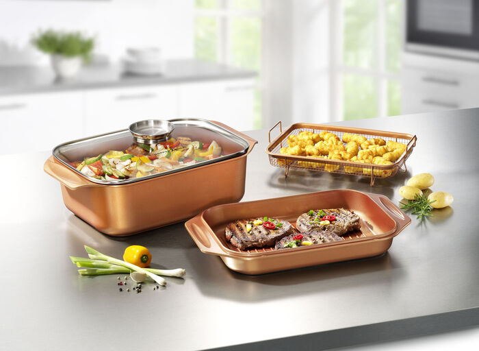 Livington Copperline WonderCooker inkl. Glasdeckel und Gittereinsatz, 