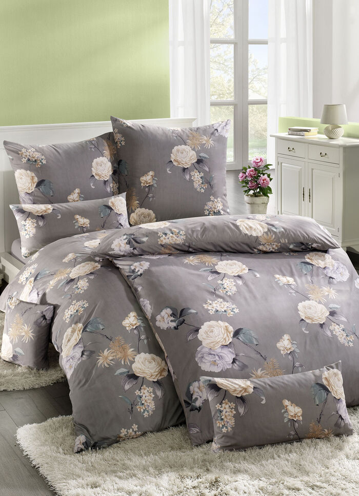 Microfaser Bettwäsche-Garnitur mit Reissverschluss GRAU