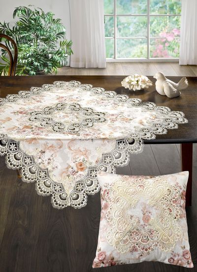 Tischdecke von Sch&auml;fer mit feinster Macram&eacute;-Spitze 