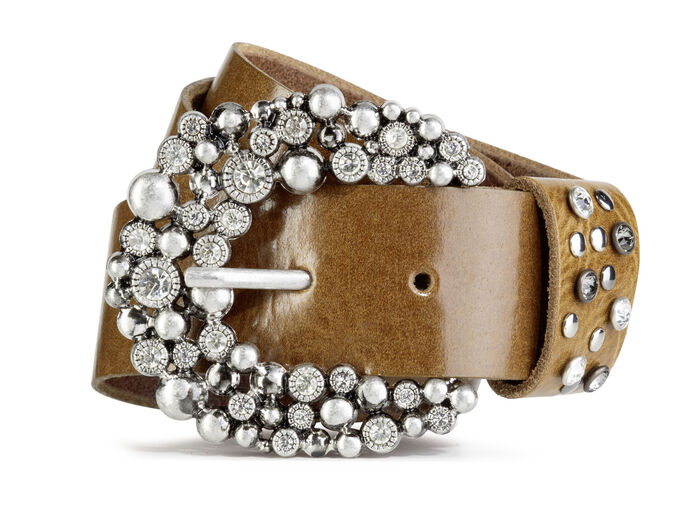 Ledergürtel mit Glitzersteinchen COGNAC