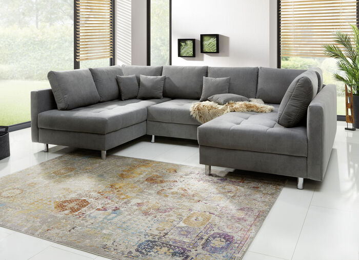 Polstermöbel mit Hocker und Kissen GRAU