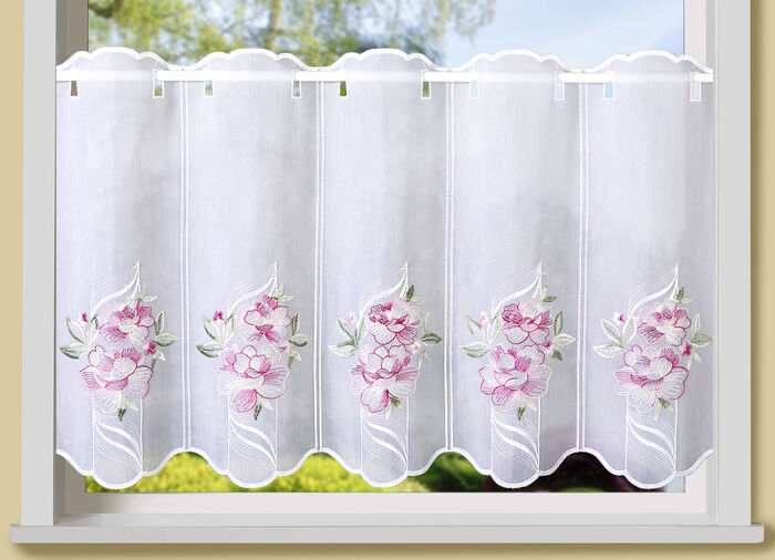 Kurzvorhang Blumenbouquet mit Stangendurchzug 