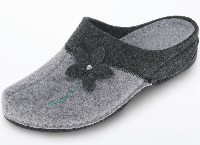 Laurina, klassische Damen-Hausschuhe, mit anatomisch geformtem Fussbett ANTHRAZIT-HELLGRAU