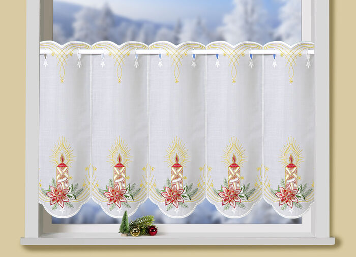 Kurzvorhang Kerzen mit echter Plauener Stickerei 