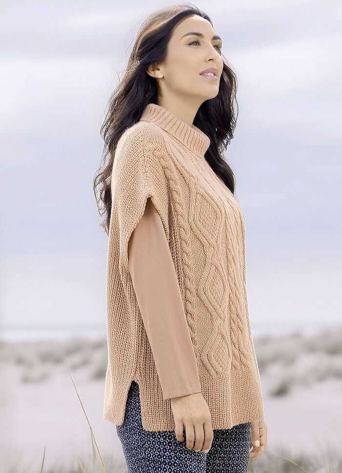 Pullunder in Perlfang mit Zopfmuster CAMEL