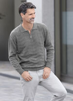 Klassischer Polopullover mit Strukturdessin GRAU MELIERT