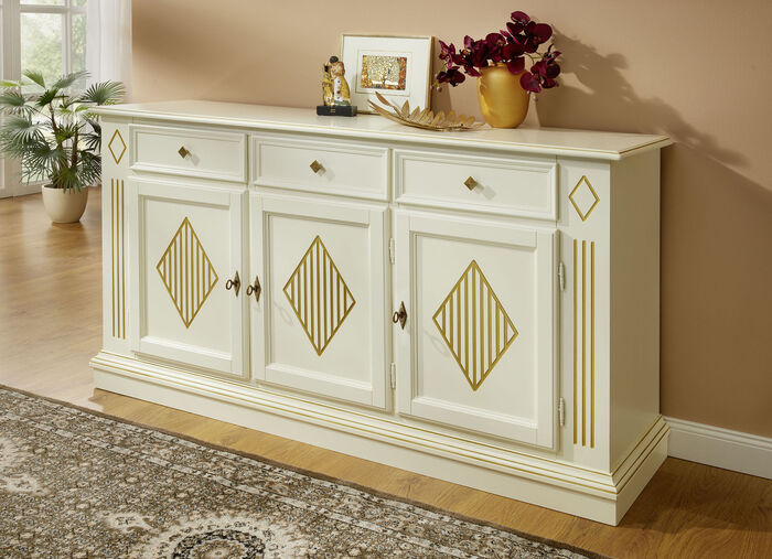 Kommodenserie mit kunstvollen Verzierungen und Echtholzfurnier CREME-GOLD