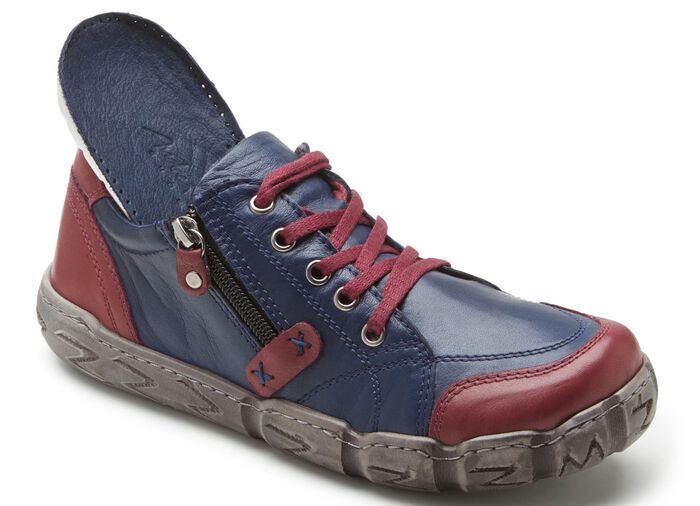 Andrea Conti Schn&uuml;r-Sneaker aus weichem Nappaleder MARINE-BURGUND