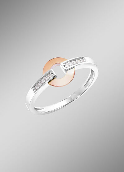Moderner Damenring in Bicolor mit 10 Brillanten 