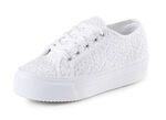 Schnürschuh mit Blüten-Stickerei in Spitzenoptik WEISS
