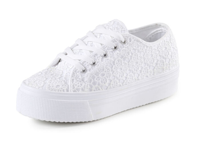 Schnürschuh mit Blüten-Stickerei in Spitzenoptik WEISS