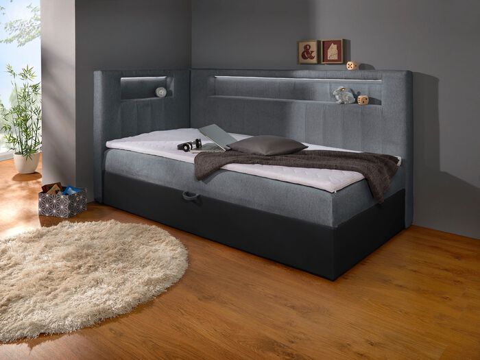 Boxspringbett mit integrierter LED-Beleuchtung SCHWARZ-GRAU