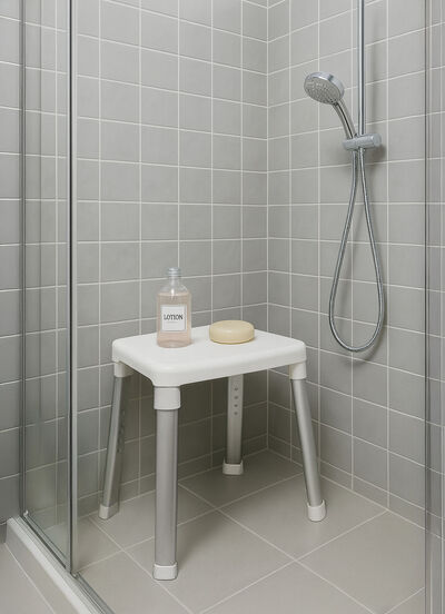 Dusch- und Badehocker mit extra grosser Sitzfläche  Dusch- und Badehocker mit extra grosser Sitzfläche