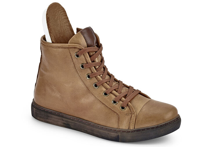 Andrea Conti, klassiche Damen-Stiefeletten, Winterschuhe, mit herausnehmbarem Fußbett COGNAC