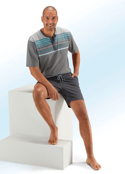 Hajo Klima Komfort Shorty mit Knopfleiste und garngef&auml;rbtem Ringel 