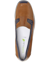 Waldläufer, bequeme Damen-Slipper, Weite H, mit herausnehmbarem Fussbett COGNAC-BLAU