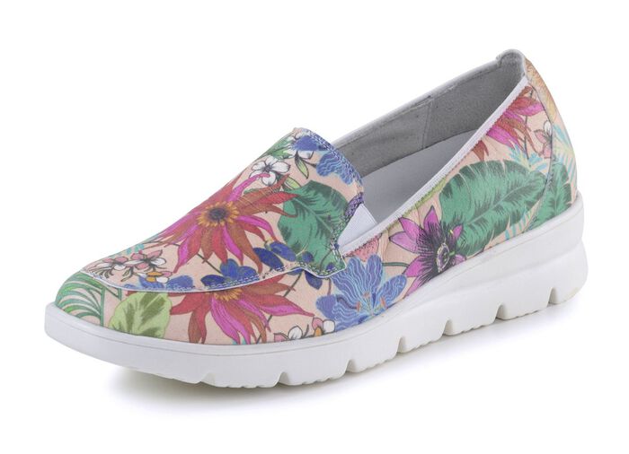 Waldl&auml;ufer Slipper aus beschichtetem, floral bedrucktem Textilmaterial MULTICOLOR