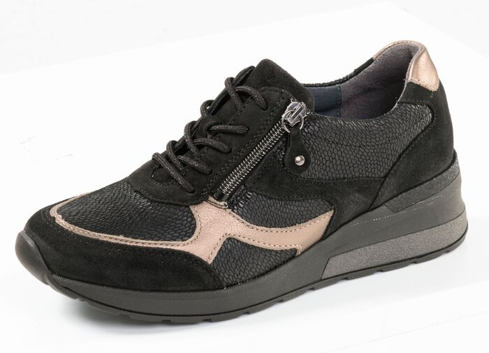 Waldl&auml;ufer, bequeme Damen-Sneaker, Weite H, mit herausnehmbarem Fussbett SCHWARZ-BRONZE