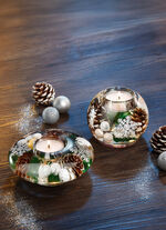 Teelichthalter aus mundgeblasenem Glas WEISS-GRÜN