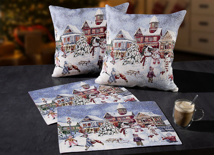 Kissenbezug oder Platzset mit Winterlandschaft 